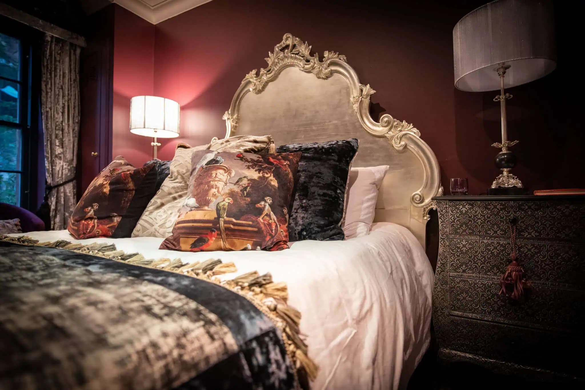 Close view of the ornate bed inside Luxurious Home.
